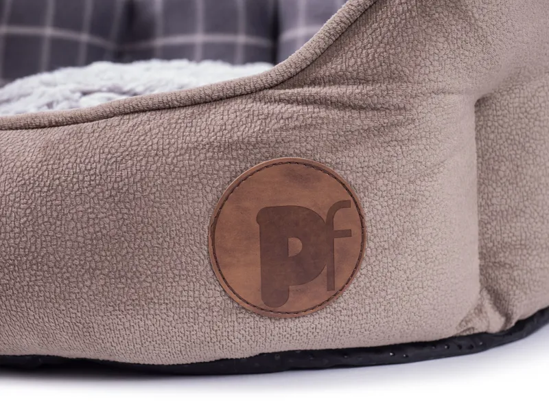 Petface Grey Check and Bamboo Oval Dog Bed-2